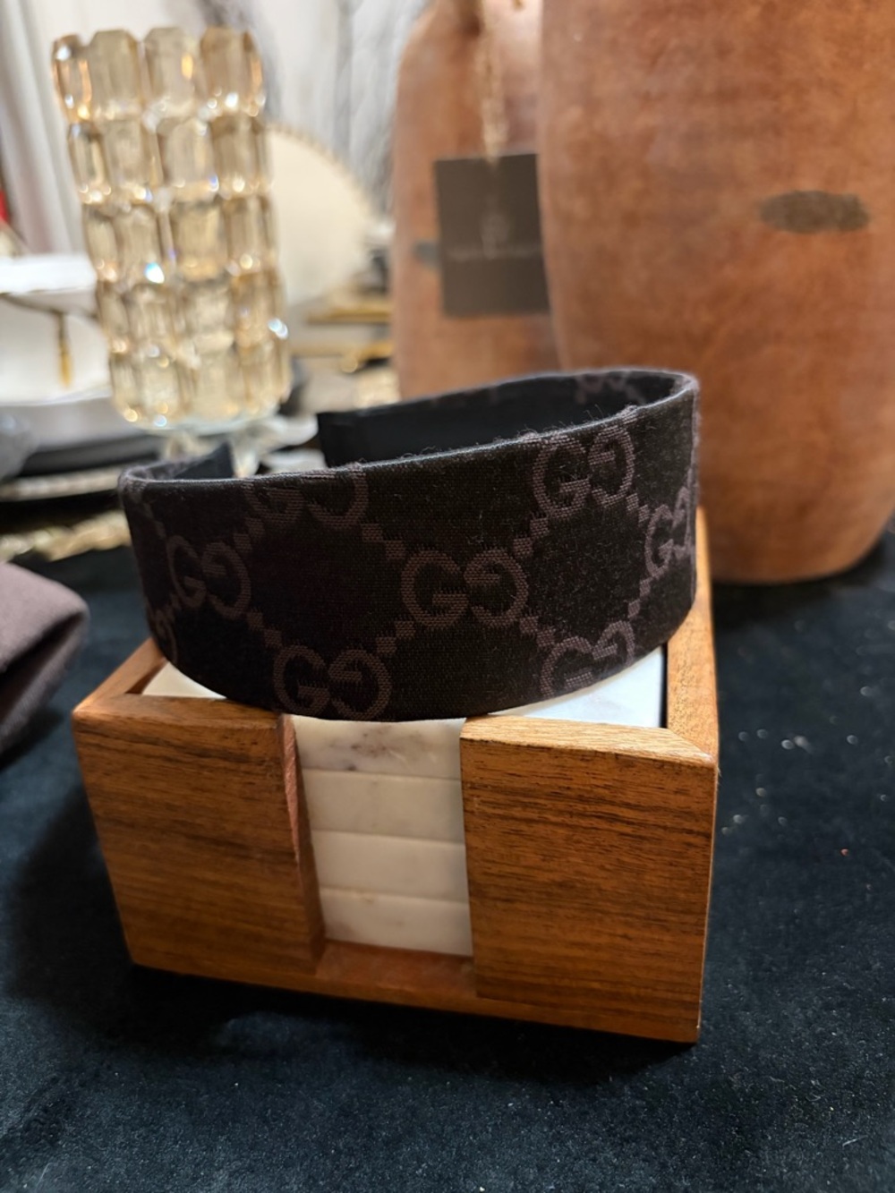 Gucci Black GG Monogram Velvet Headband